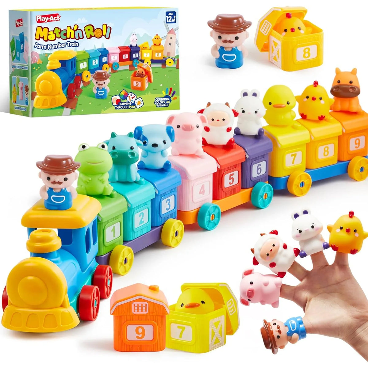 Learning Farm Train Counting Matching & Sorting Montessori  Including 9 Farm Animals for Baby Christmas Birthday Gift