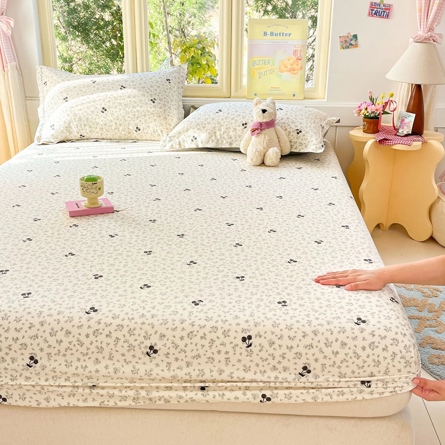 Cartoon Space Astronaut Fitted Sheet 100% Cotton Mattress Cover for Adults Kids Deep Pocket Elastic Bed Sheets and Pillowcases