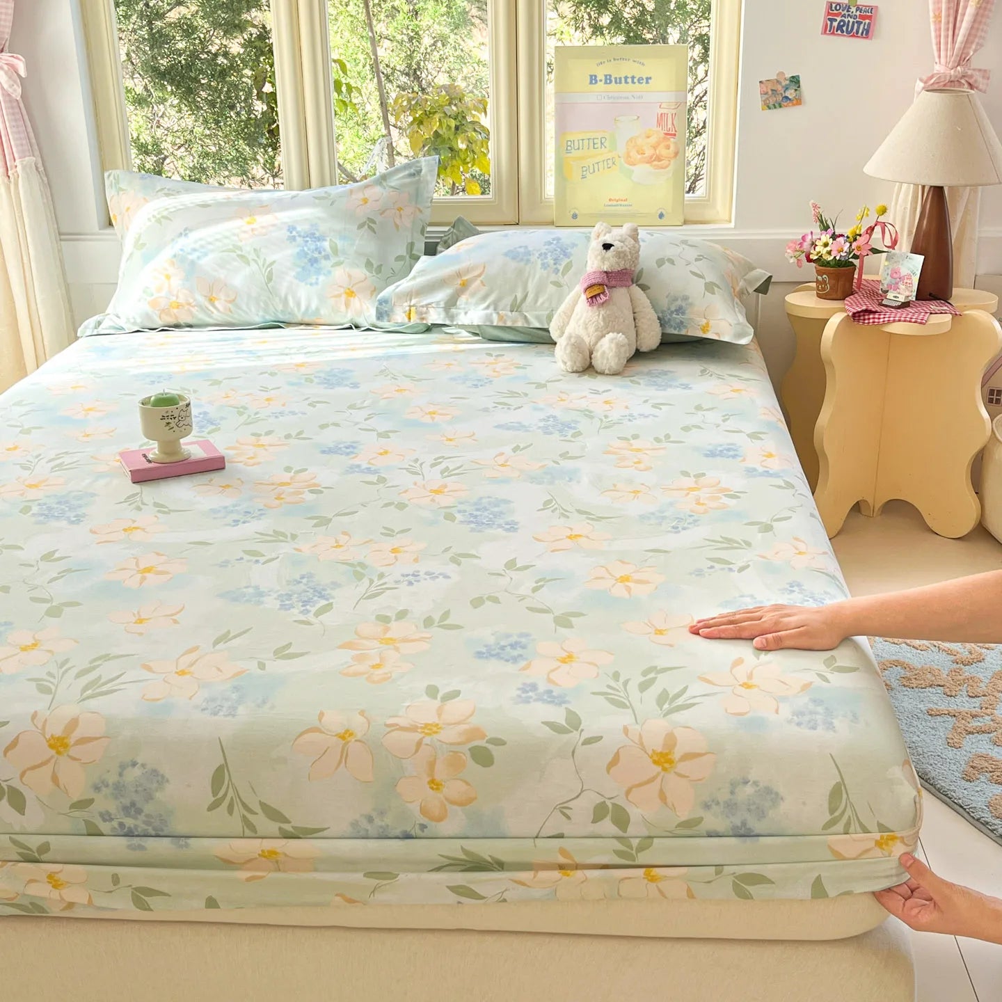 Cartoon Space Astronaut Fitted Sheet 100% Cotton Mattress Cover for Adults Kids Deep Pocket Elastic Bed Sheets and Pillowcases