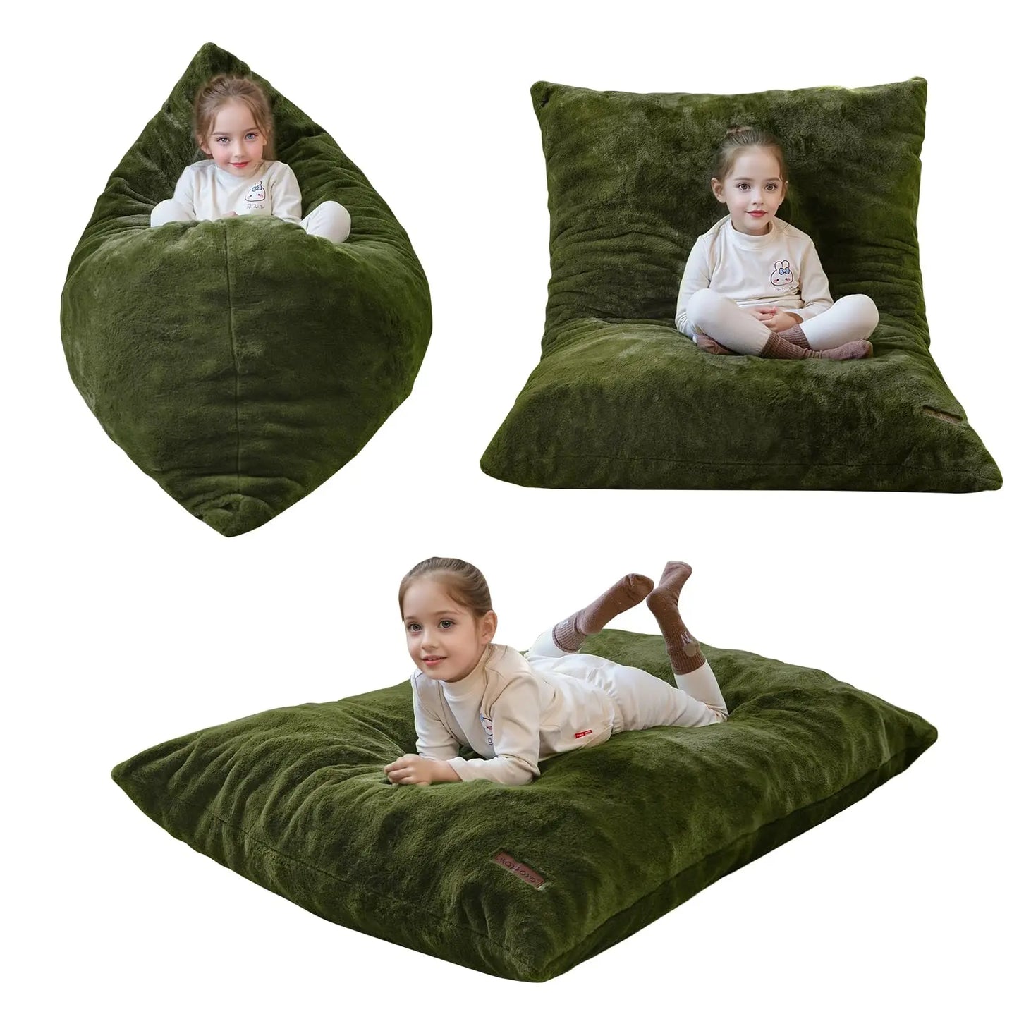 AXYOYO 3 in 1 Kids Bean Bag Chair, Comfy Floor Sofa with Removed Cover | Soft Floor Couch with High-Density Foam Filling Conver