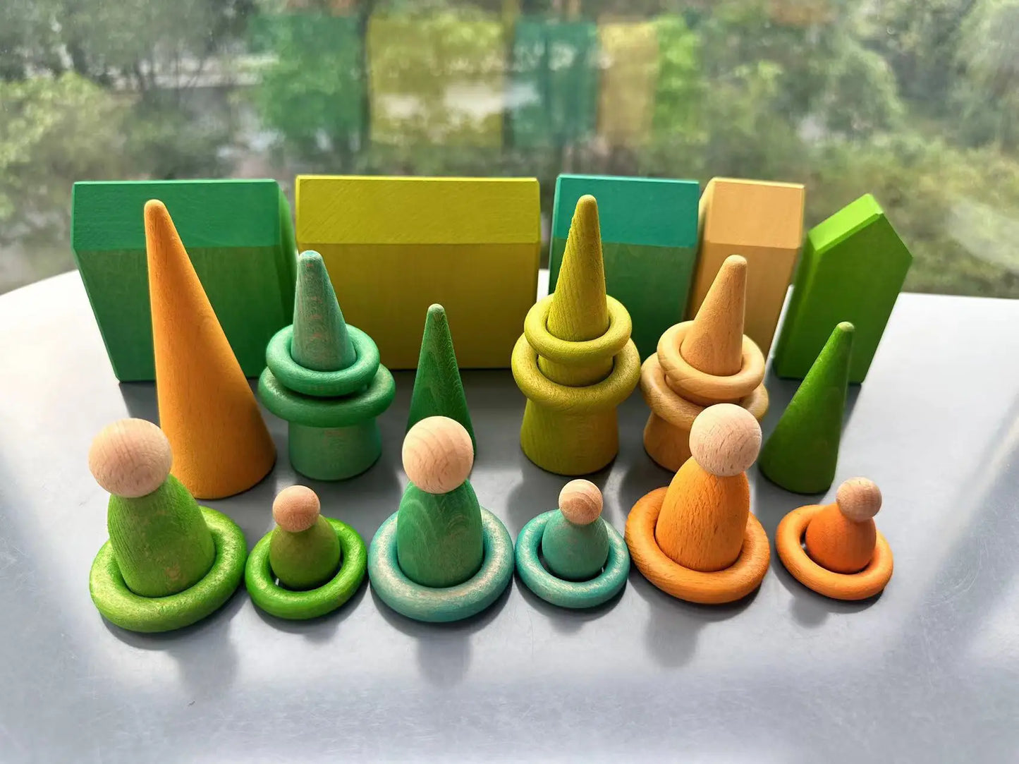 Kids Wooden Toys Pastel Building Blocks Stacking Crochet House  Animals Rainbow Forest Trees