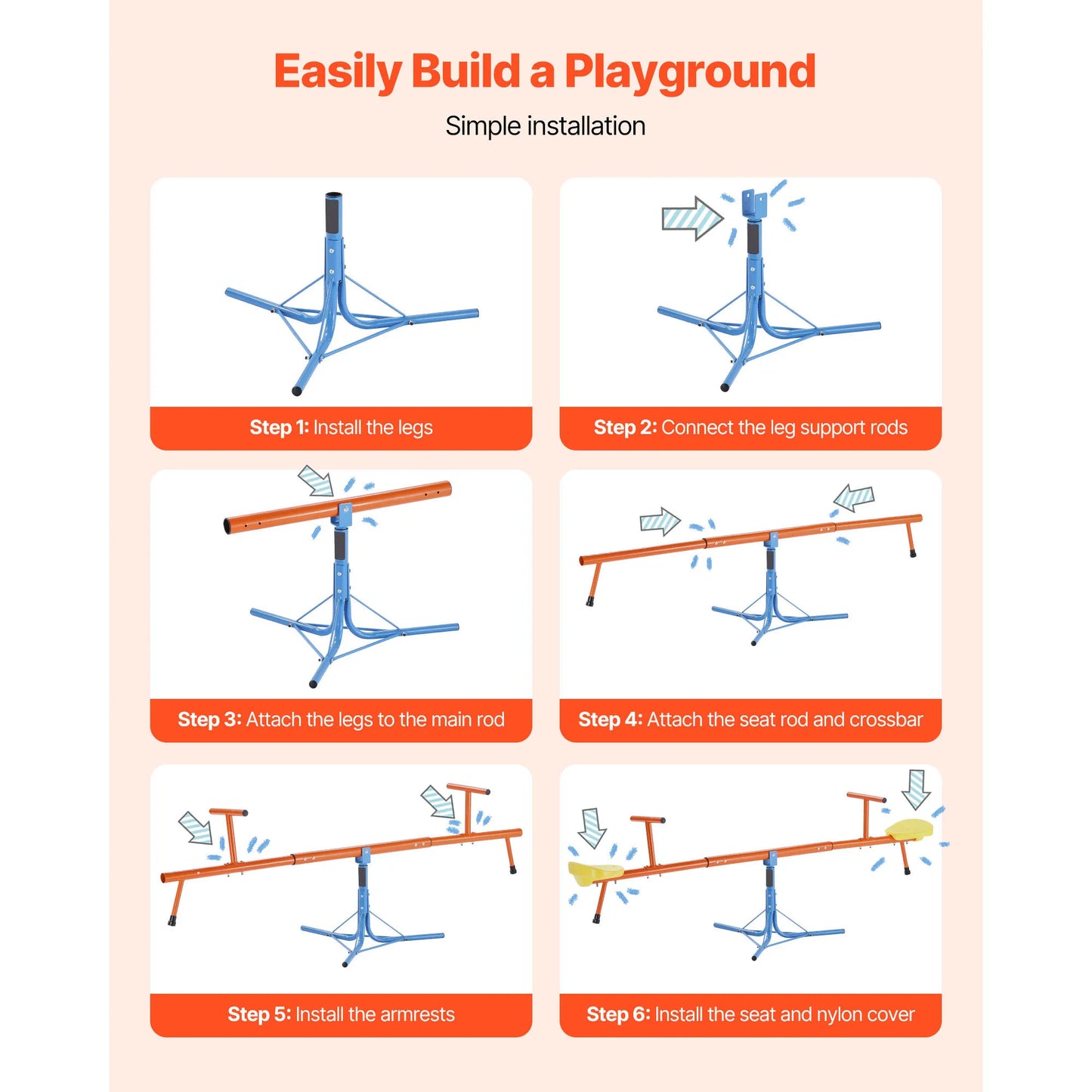 Kids Seesaw 100Lbs Per Seat Sit & Spin Teetertotter with 3 Support Legs for Children Outdoor Playground Equipment