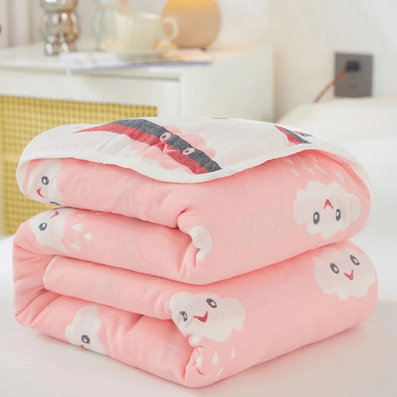 Breathable 6-layer Muslin Blanket for Children Adult 100% Cotton Sofa Bed Throw Blankets Soft Skin-Friendly Towel Blanket Summer