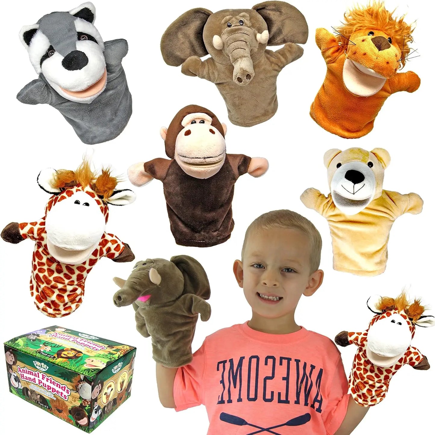 Joyfy 6Pcs Kids Hand Puppet with Mouth Toddler Animal Plush Toy for Show Theater Kids Birthday Gifts Easter Basket Stuffers