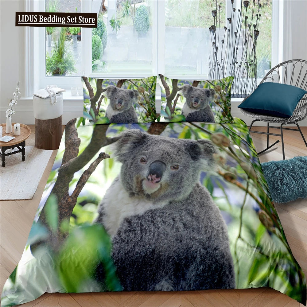 Koala Duvet Cover Set Children Cute Animal Print Bedding Set,Boys Girls Rainbow Butterfly Comforter Cover Floral Flowers Bed Set