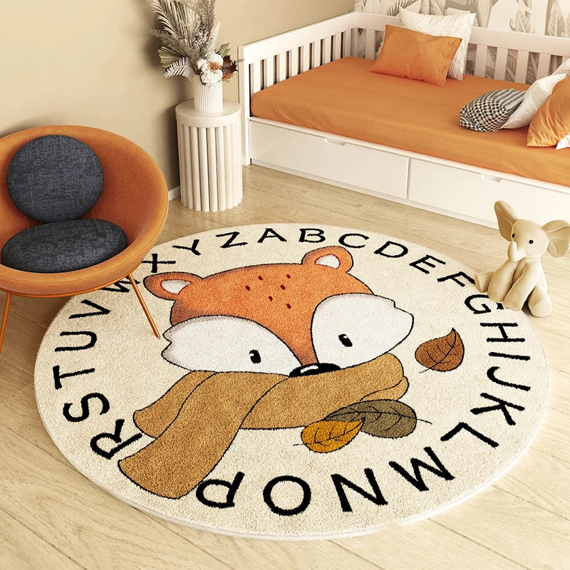 Lion Pattern Carpets for Living Room Fluffy Soft Children Mat Thick Plush Bedside Rug Cartoon Style Bedroom Decor Round Carpet