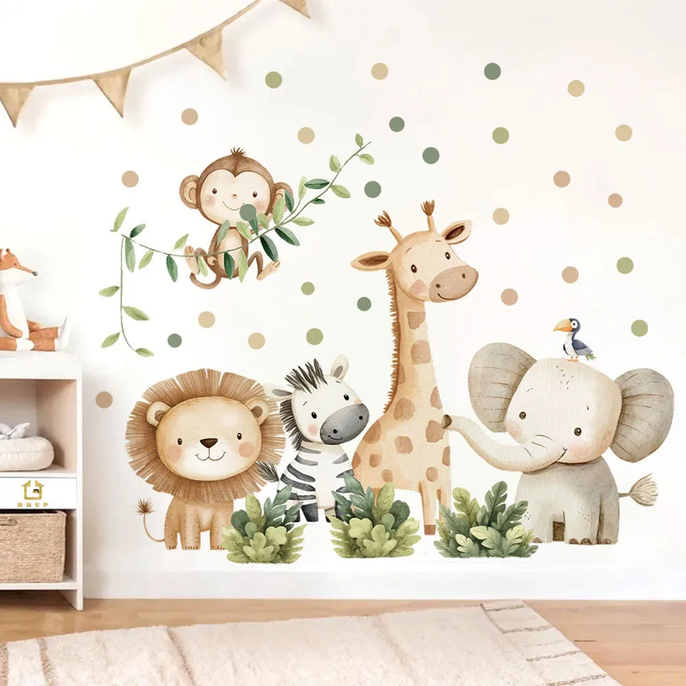 Cartoon Forest Animals Wall Stickers for Kids Rooms Boys Girls Baby Room Decoration Child Wallpaper Home Decor Giraffe