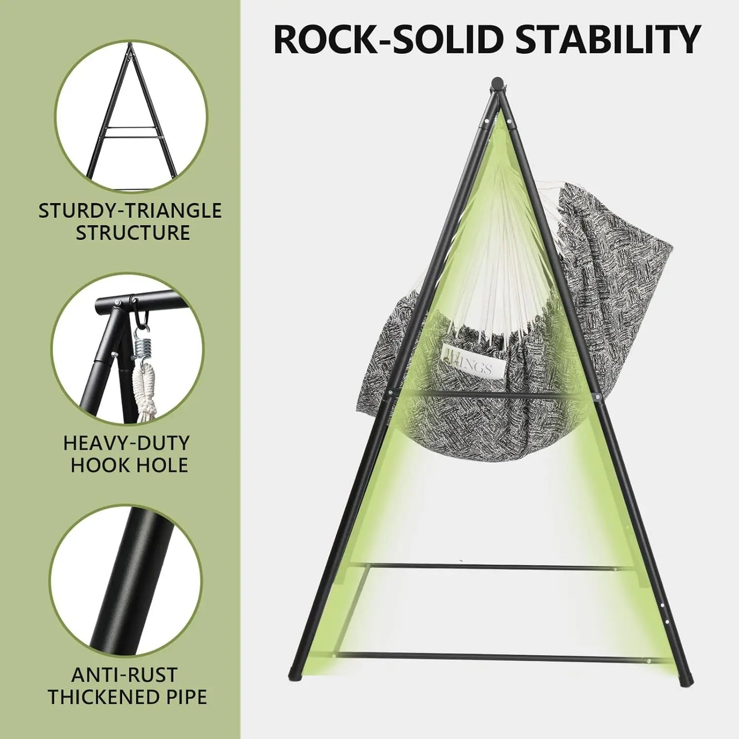 Portable 112x113x180cm Steel Hammock Chair Stand with Swing Seat for Indoor Bedroom Patio Balcony Garden, Customized