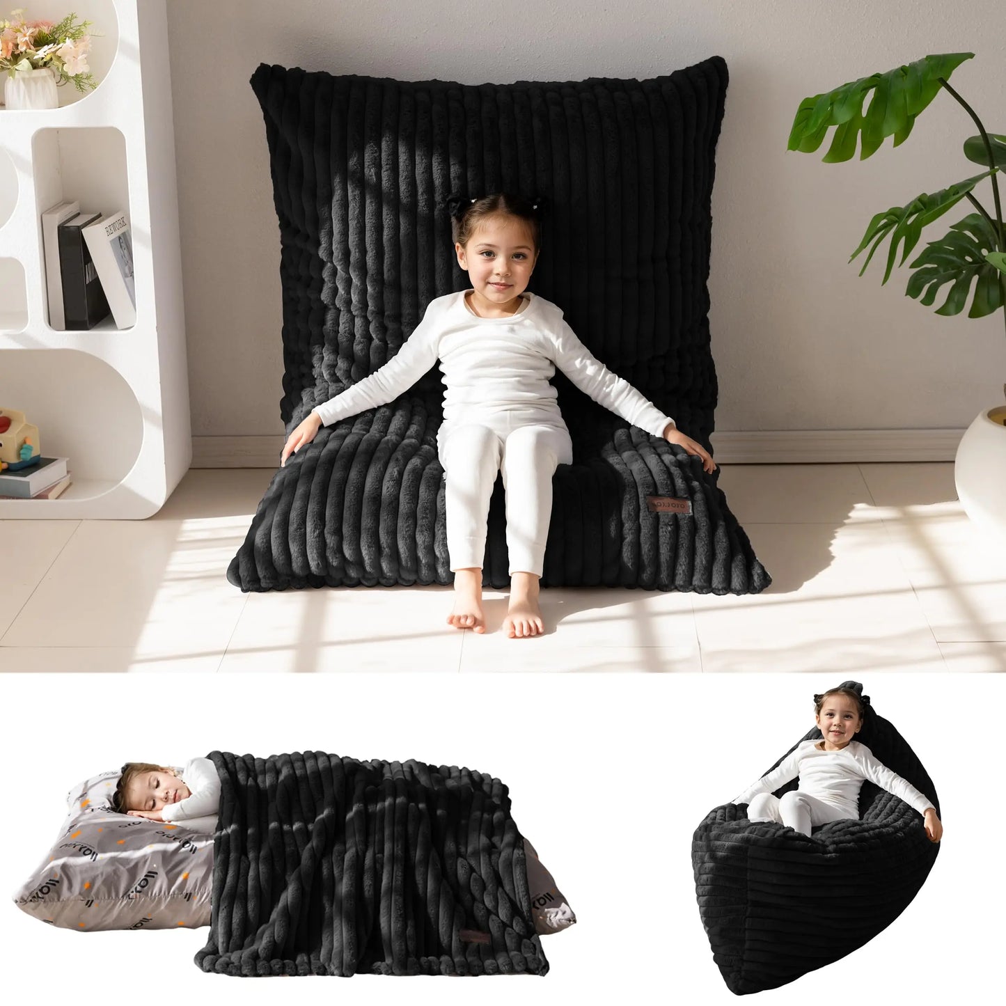 AXYOYO 3 in 1 Kids Bean Bag Chair, Comfy Floor Sofa with Removed Cover | Soft Floor Couch with High-Density Foam Filling Conver