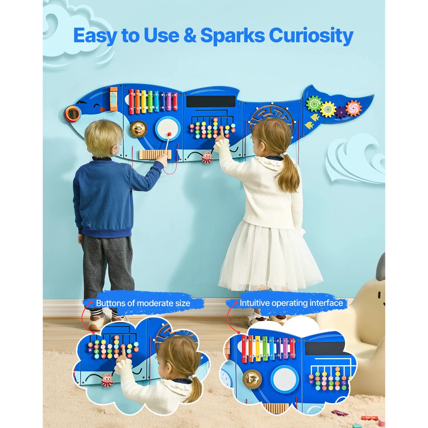 Orca Kids Wall Busy Board 12 Activities Hanging Panels Montessori Sensory Learning Toys for Toddler 3-12 Play Toys