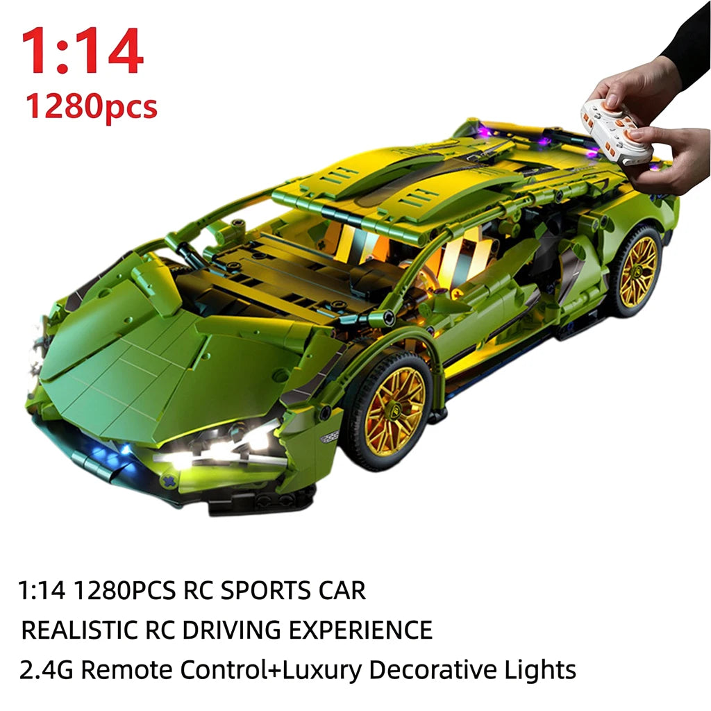 1:14 RC Technic  Sports Car Blocks Bricks with Built-in Motor, DIY Assemble Remote Racing Car Model