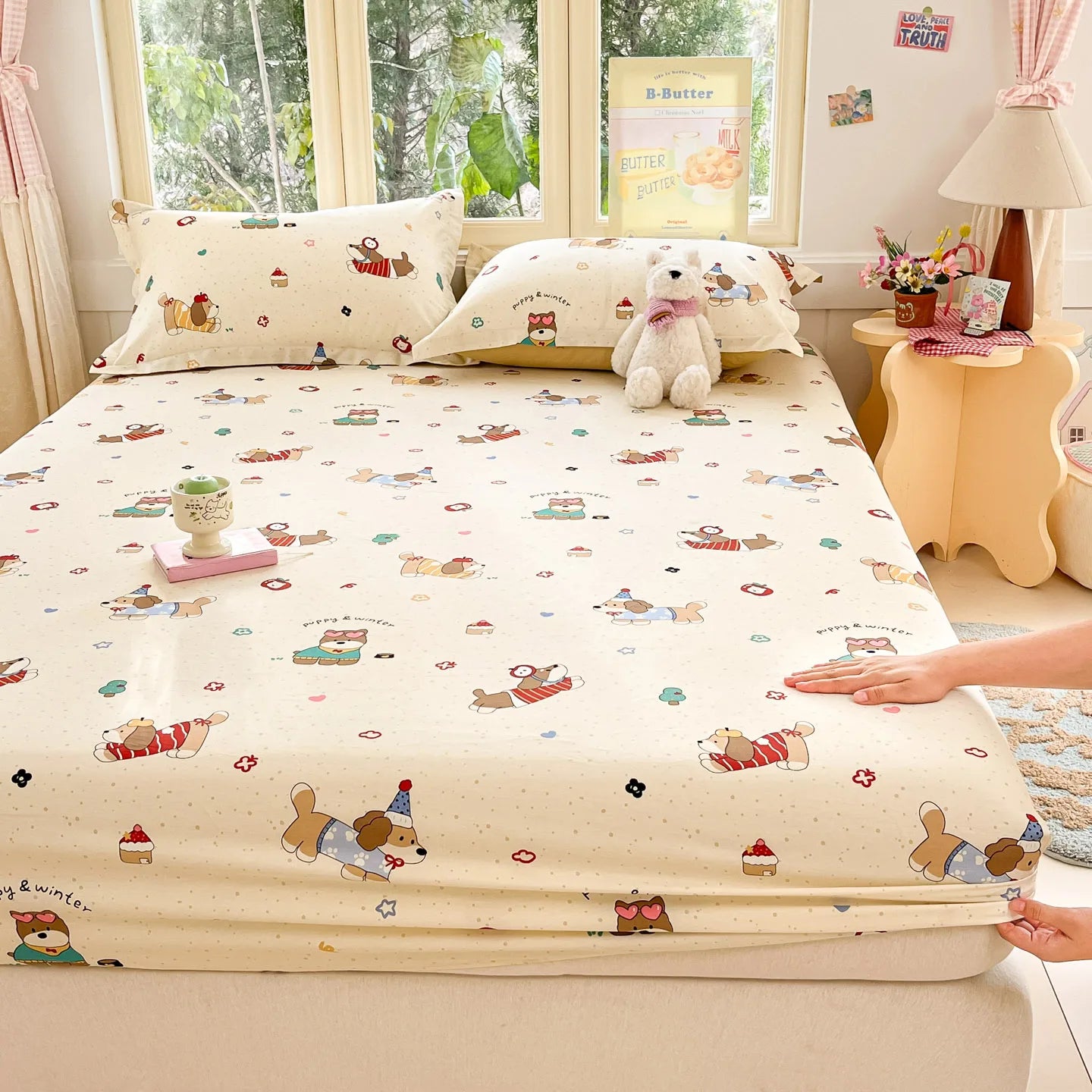 Cartoon Space Astronaut Fitted Sheet 100% Cotton Mattress Cover for Adults Kids Deep Pocket Elastic Bed Sheets and Pillowcases