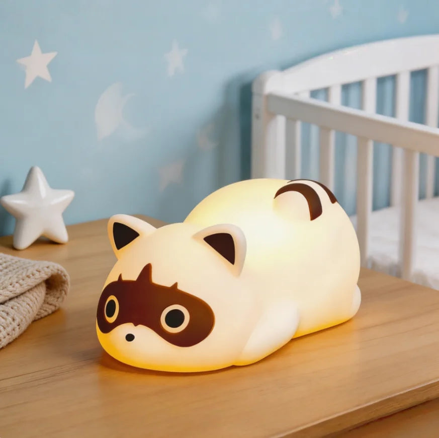 Portable Rechargeable Night Light, Silicone Raccoon Touch Control Lamp with 3 Dimmable Modes,Bedside Lamp Cute Gift
