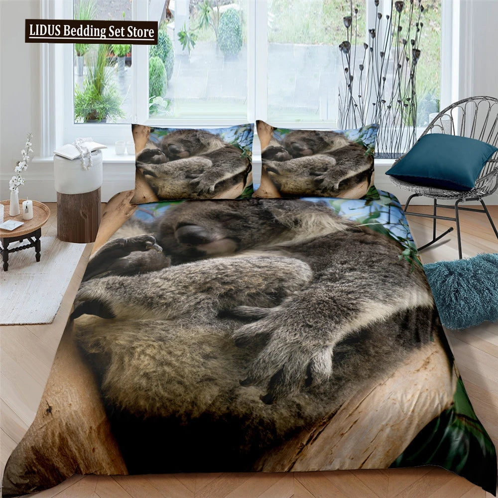 Koala Duvet Cover Set Children Cute Animal Print Bedding Set,Boys Girls Rainbow Butterfly Comforter Cover Floral Flowers Bed Set