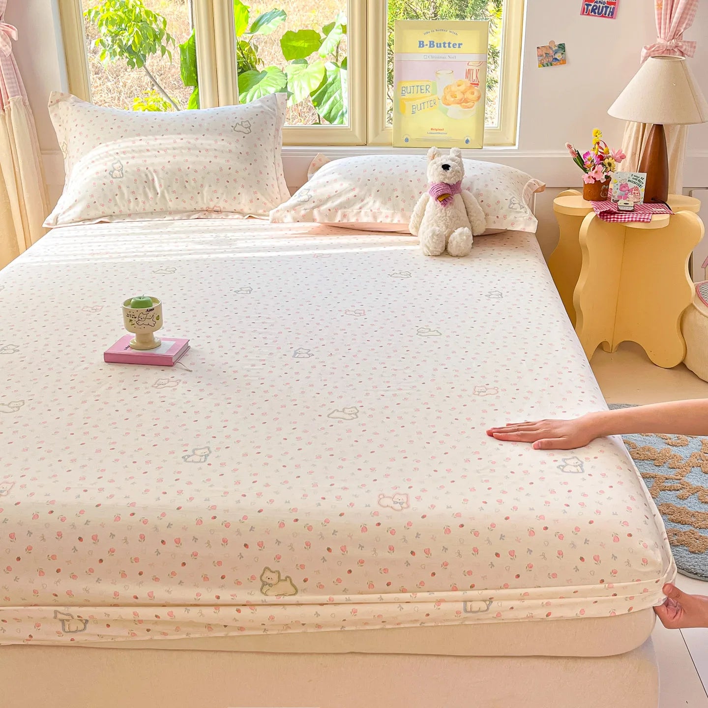 Cartoon Space Astronaut Fitted Sheet 100% Cotton Mattress Cover for Adults Kids Deep Pocket Elastic Bed Sheets and Pillowcases