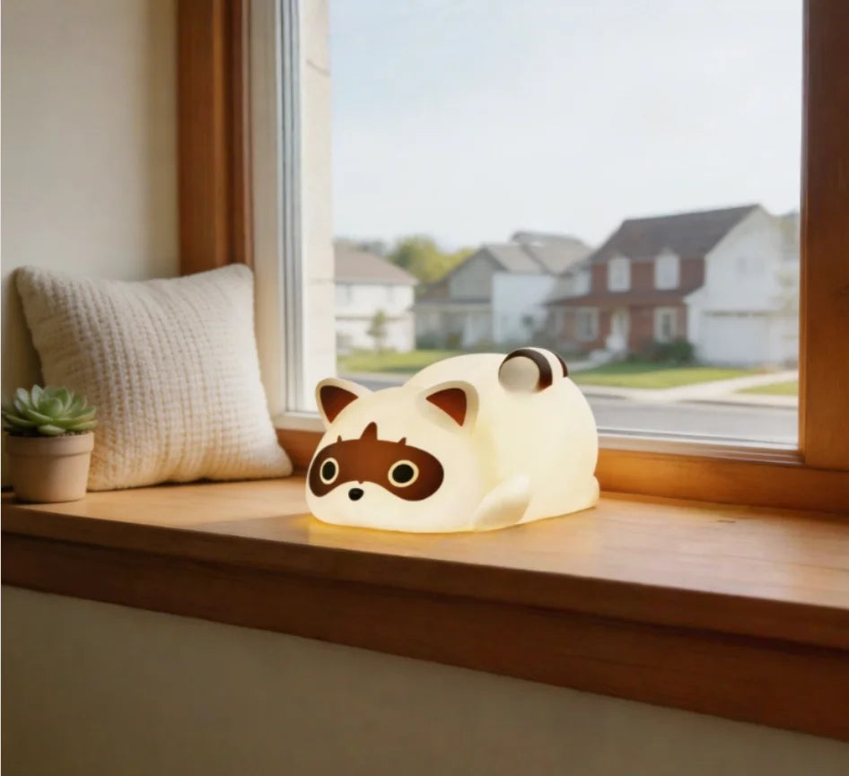 Portable Rechargeable Night Light, Silicone Raccoon Touch Control Lamp with 3 Dimmable Modes,Bedside Lamp Cute Gift