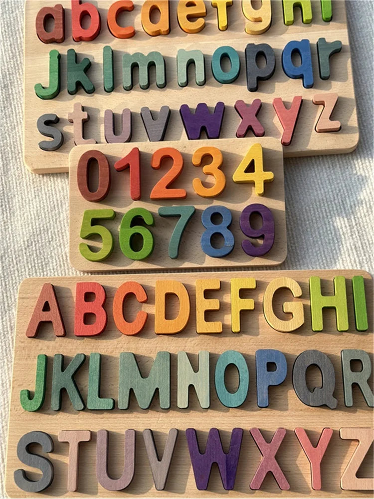 Montessori Wooden Tray  Rainbow Alphabet Puzzle Pastel ABC Learn Letters Educational Board for Kids