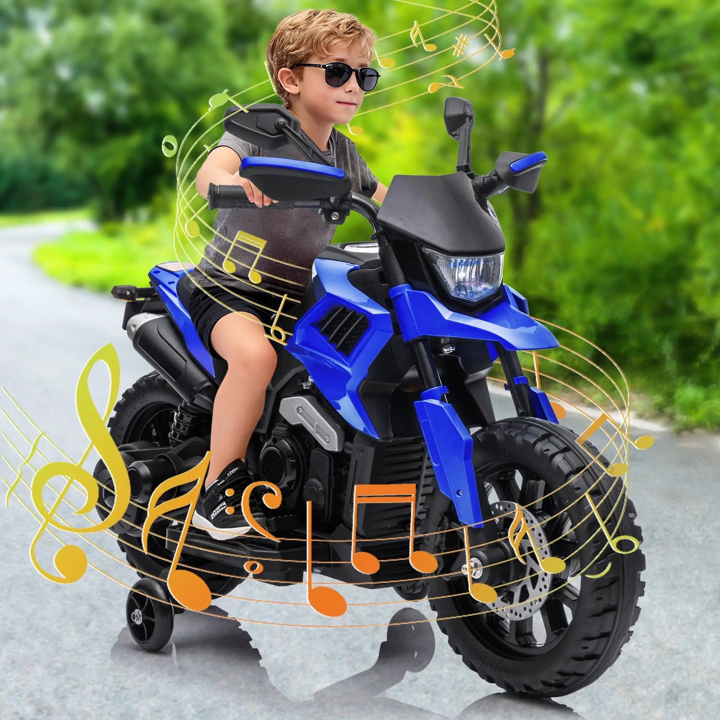 6V Kids Motorcycle With Training Wheels Headlight And Music 2 To 5 Mph Adjustable Speed Electric Ride On Bike For Toddler Child As Gift