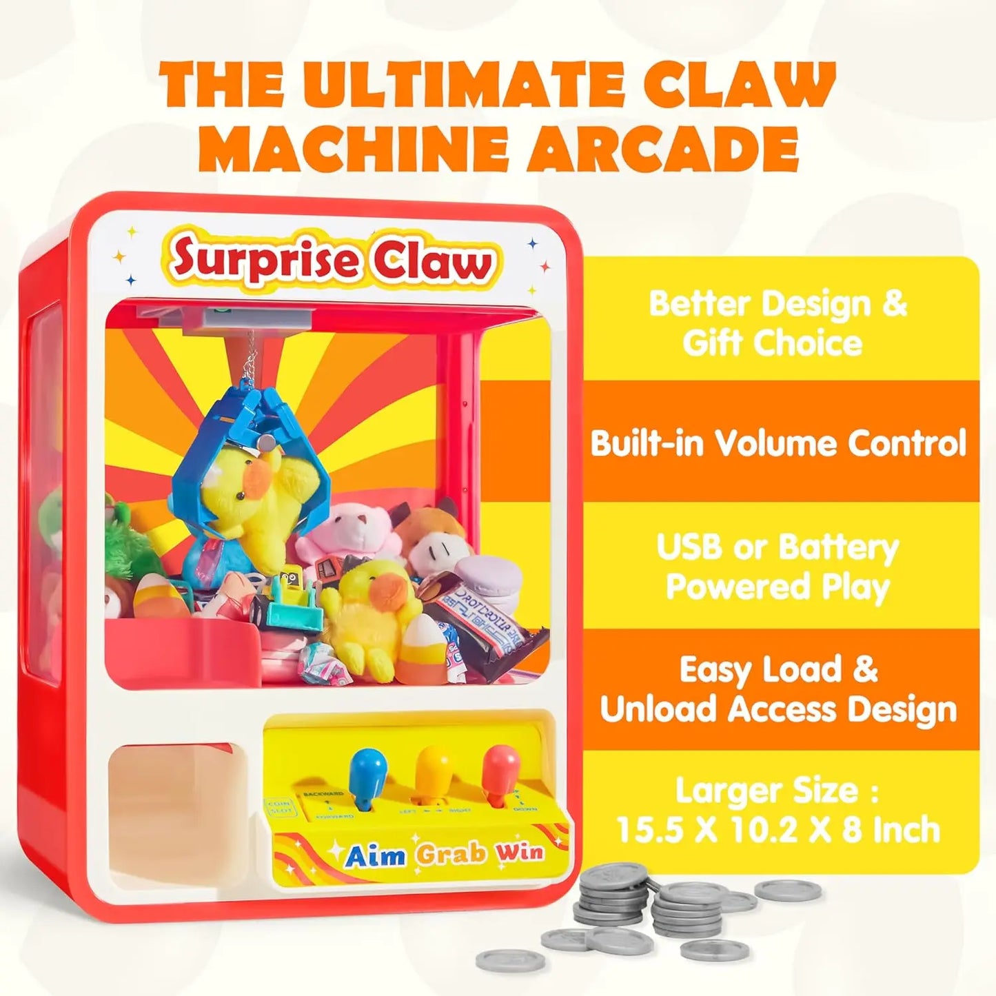 Claw Machine Arcade Toy Kid Dispenser Toys Mini Vending Machine for Kids Perfect Christmas Birthday Big Gifts