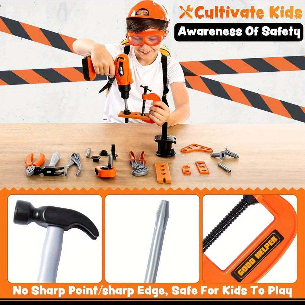 32PCS Kids Tool Set Pretend Play Toddler Tool Toys with Construction Backpack Costume for Boy Girl Birthday