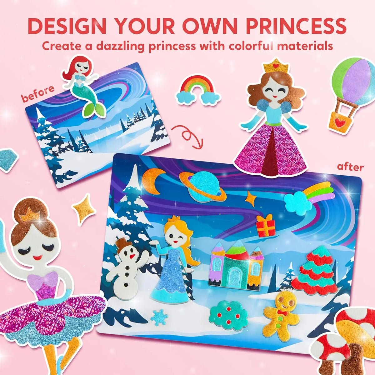 Foil Art Kit Arts & Crafts Supplies Mess Free Coloring Foil Foam Stickers Creative Travel Toys for Kid Birthday Gifts