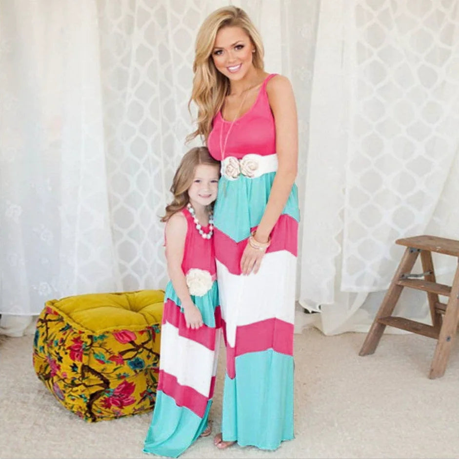 Beach Mother Daughter Dress Children's Clothing Vestidos Boho Long Dress Women Family Matching Outfits Girls Dresses Kids Summer