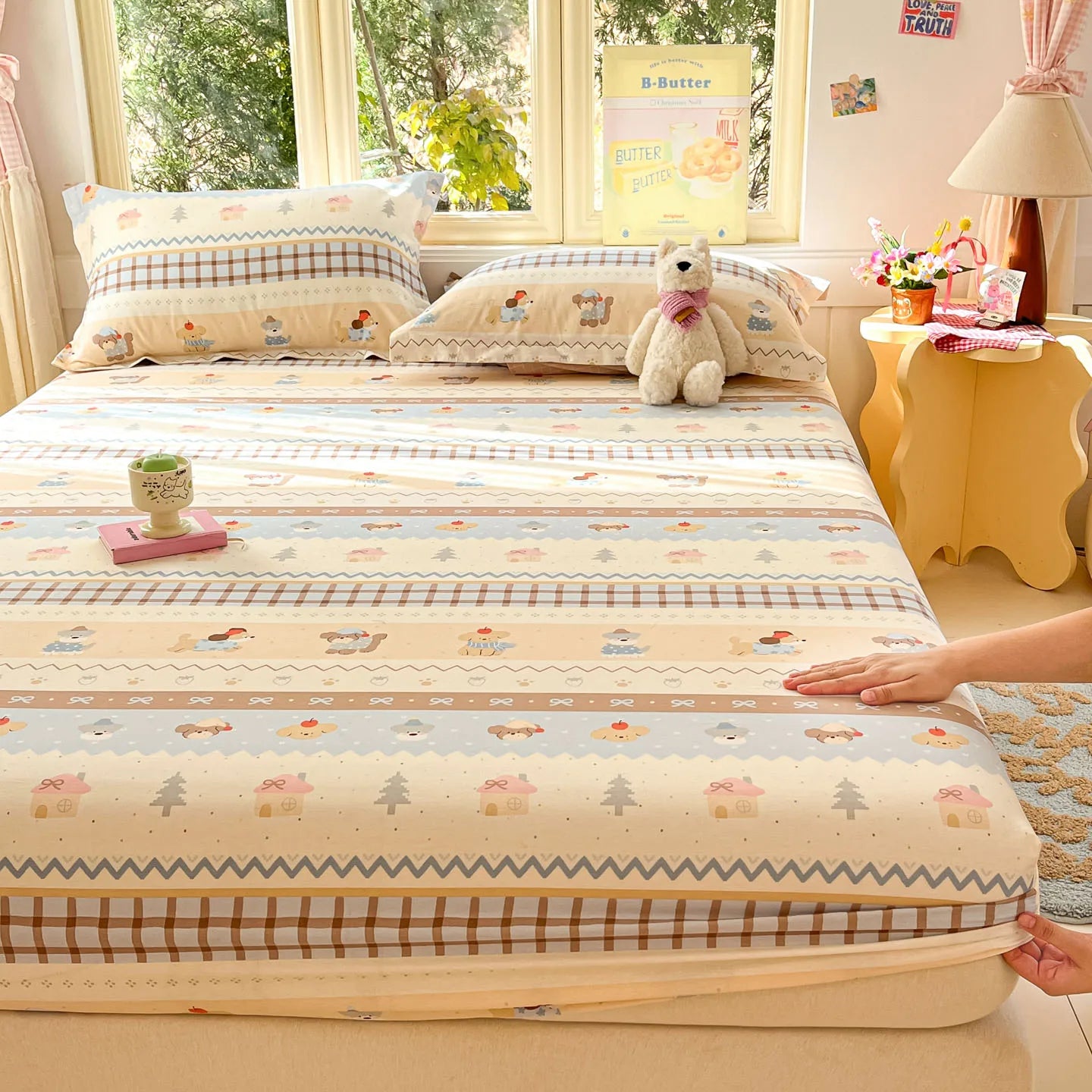Cartoon Space Astronaut Fitted Sheet 100% Cotton Mattress Cover for Adults Kids Deep Pocket Elastic Bed Sheets and Pillowcases