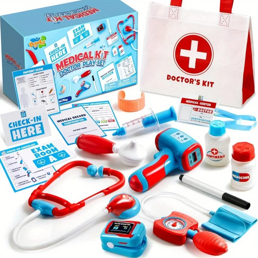 Kids Doctor Kit 16Pcs Pretend Play Medical Kit with Realistic Toy Stethoscope Reusable Record Cards for Toddlers Ages 3+