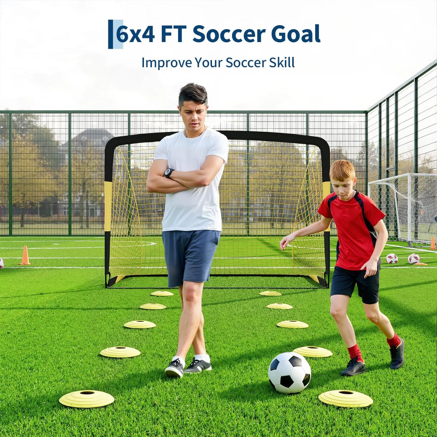 6x4ft Pop Up Soccer Goal Set Of 2 Backyard Soccer Net Portable Training Equipment With Ball Cones Pump For Kids Youth