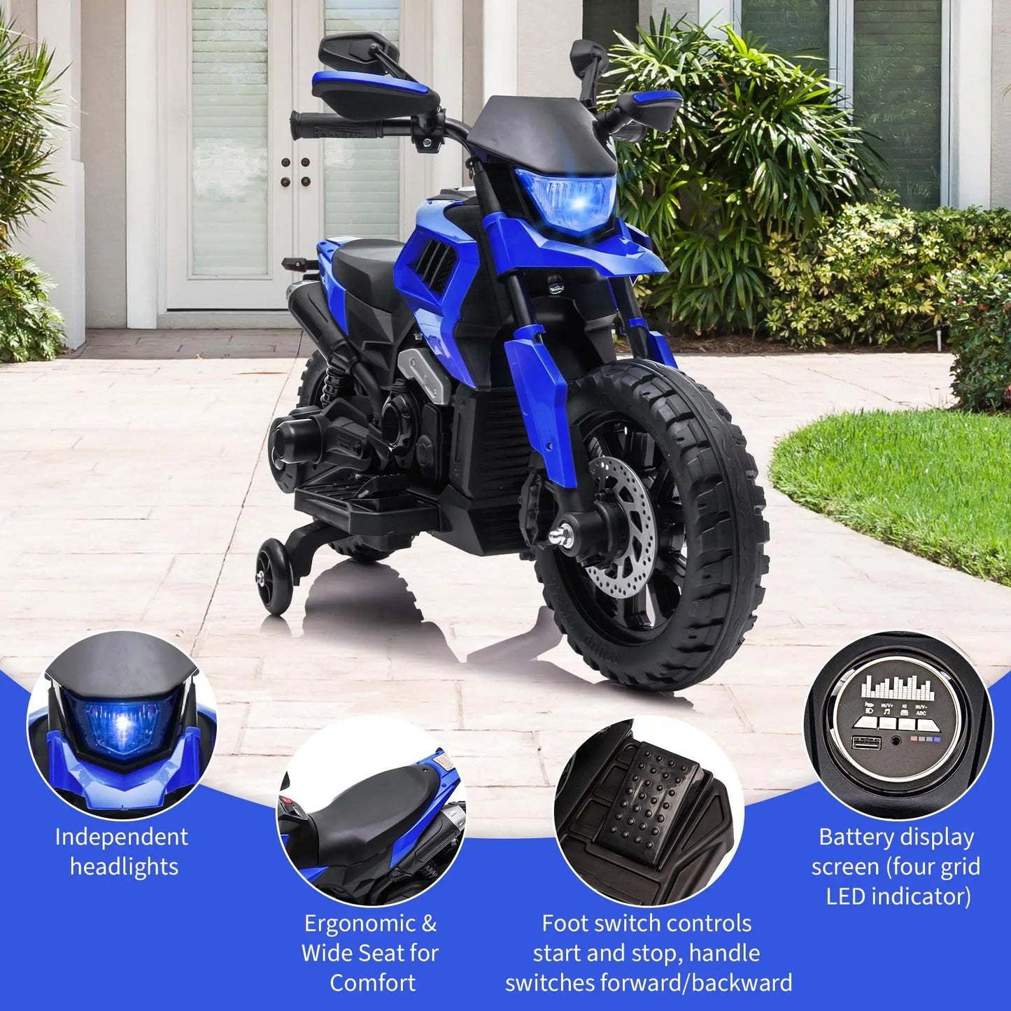 6V Kids Motorcycle With Training Wheels Headlight And Music 2 To 5 Mph Adjustable Speed Electric Ride On Bike For Toddler Child As Gift