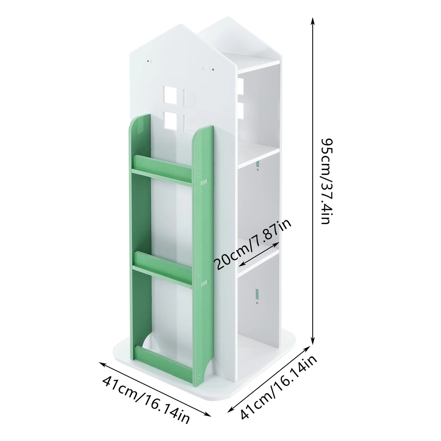 4-Tier Rotating Bookshelf 360° Display Floor Standing Bookcase Revolving Corner Bookshelf For Children 41*41*95cm