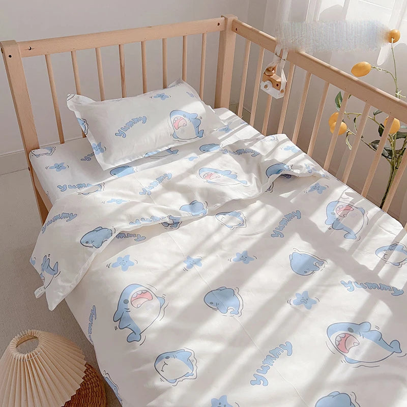 3Pcs Set Baby Beddings Set Organic Cotton Duvet Cover Case Bed Sheet Pillow Case With Cartoon Printting Children Cot Bed Linen