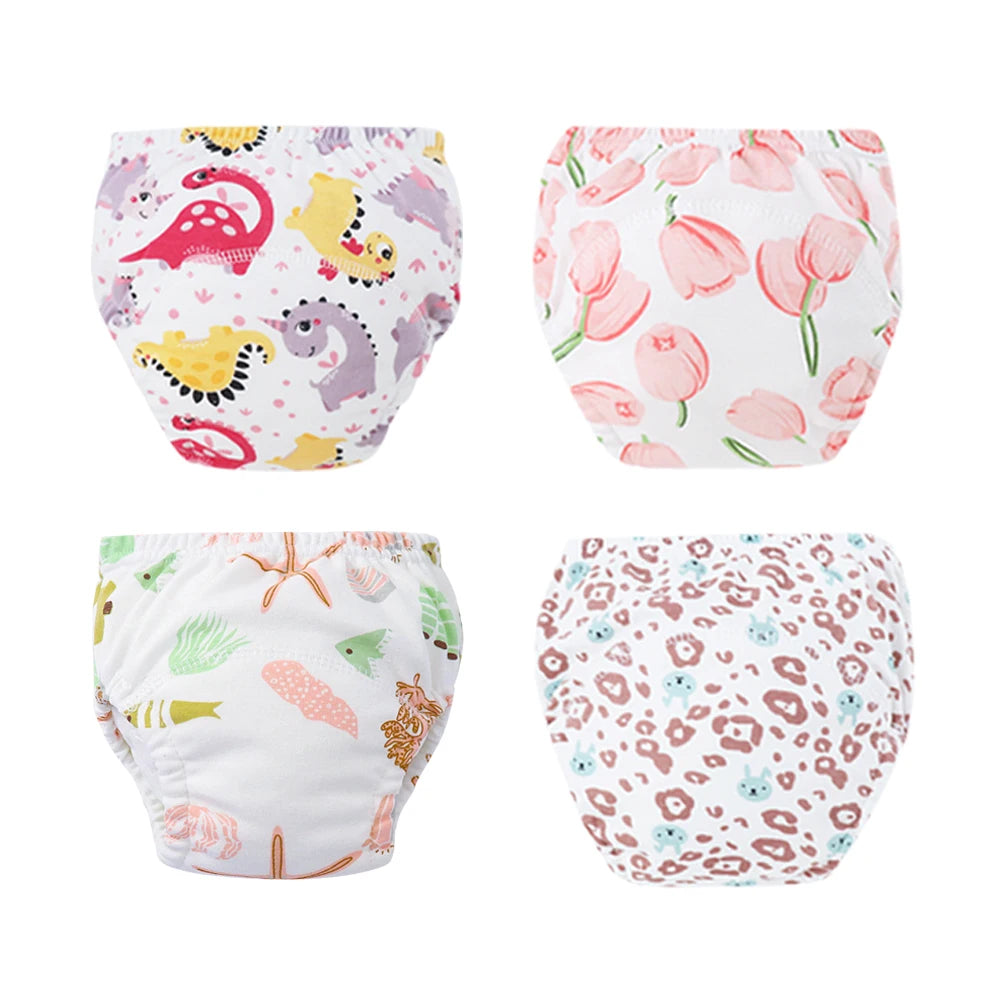 4PCS Baby Kids Cotton Potty Training Pants Waterproof Infant Shorts Underwear Reusable Cloth Diaper Nappies Children Panties