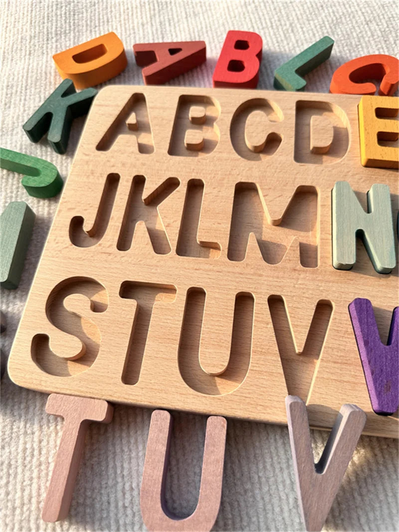 Montessori Wooden Tray  Rainbow Alphabet Puzzle Pastel ABC Learn Letters Educational Board for Kids