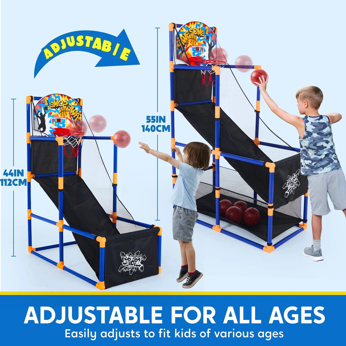 LED Scoring Arcade Basketball Game with 4 Balls Adjustable Height 44"-55"Basketball Stand Hoop Toys Gift for Ages 3-12 Boy