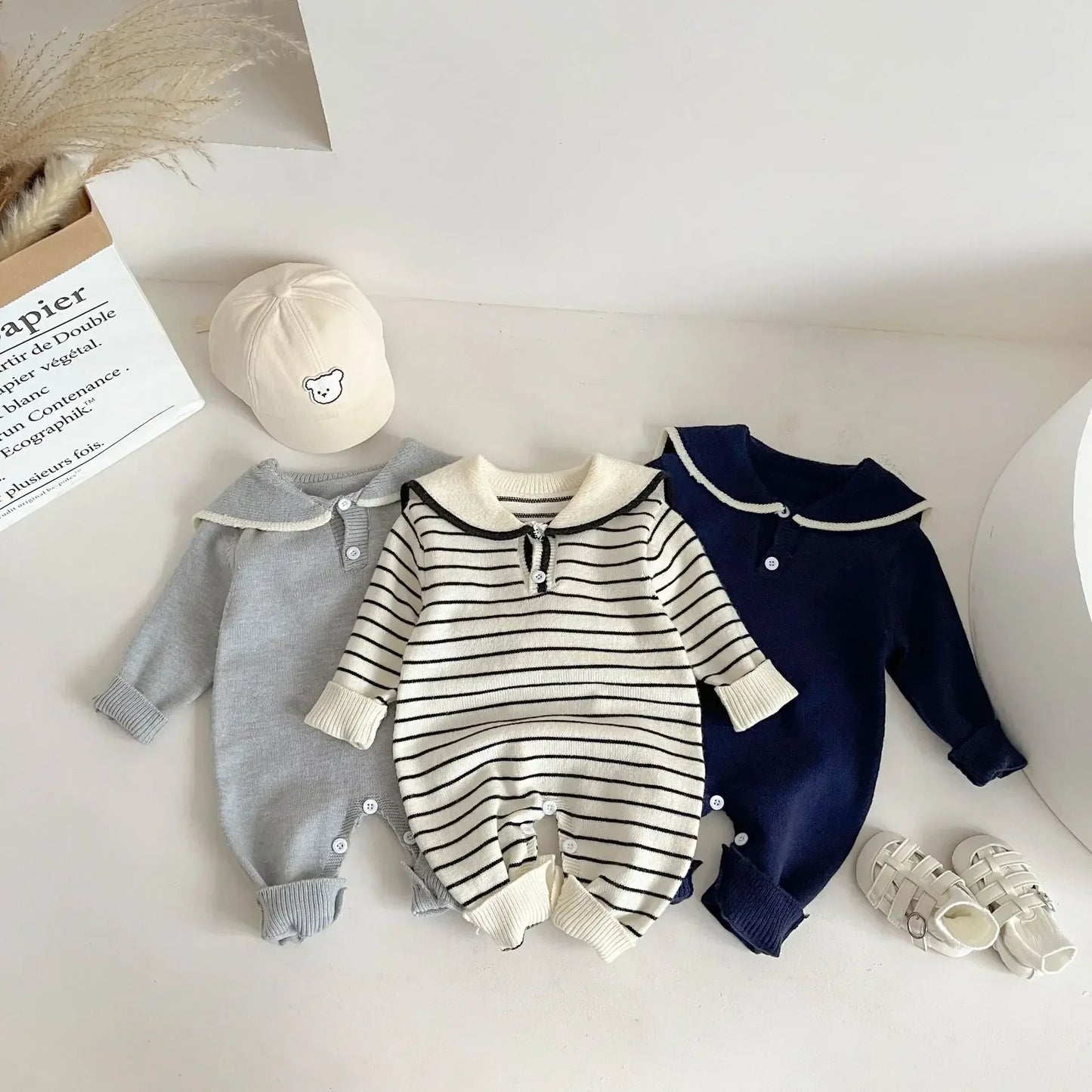 4622 Baby Knitted Clothes Autumn 2024 New Navy Collar Boy's Knitted One Piece Clothes