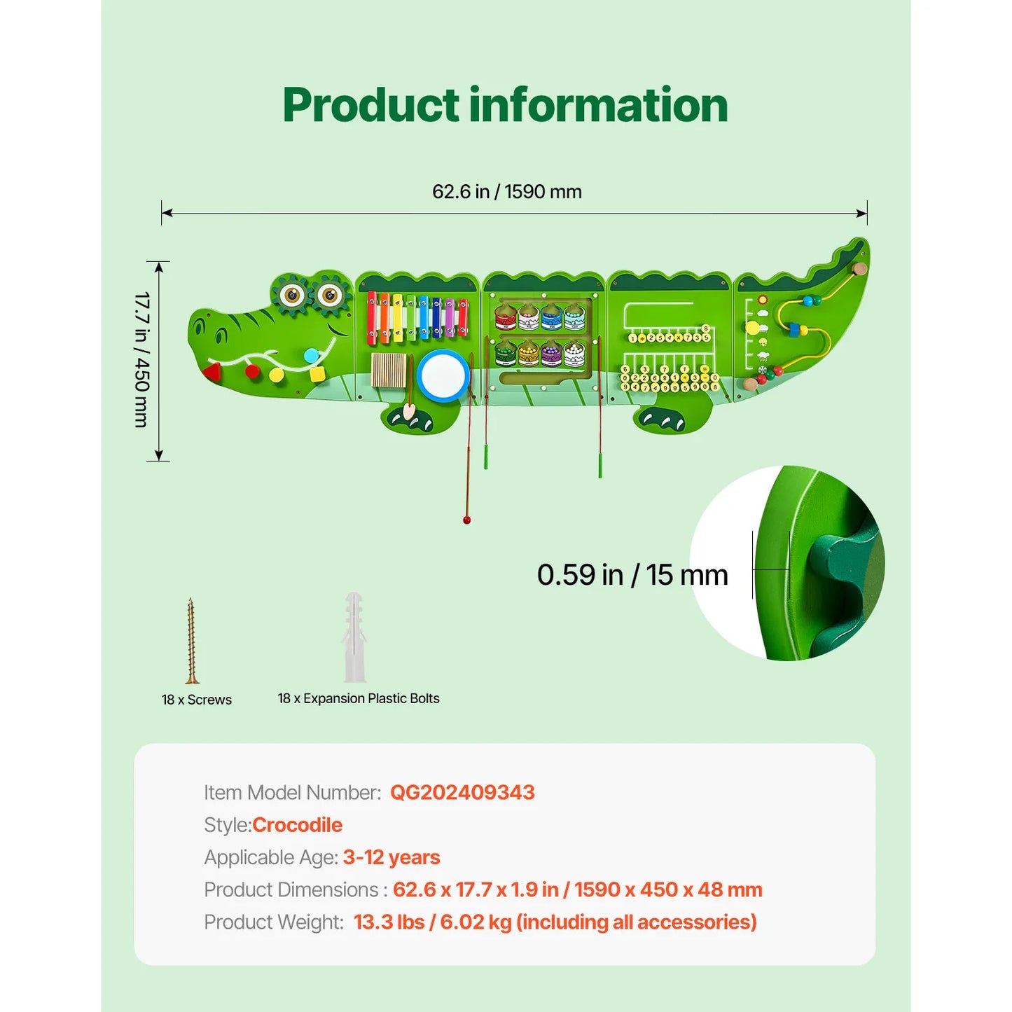 9-Activities Crocodile Kids Busy Hanging Board Toy Montessori Early Learning Puzzle Decor Panels Toys for Children Gift