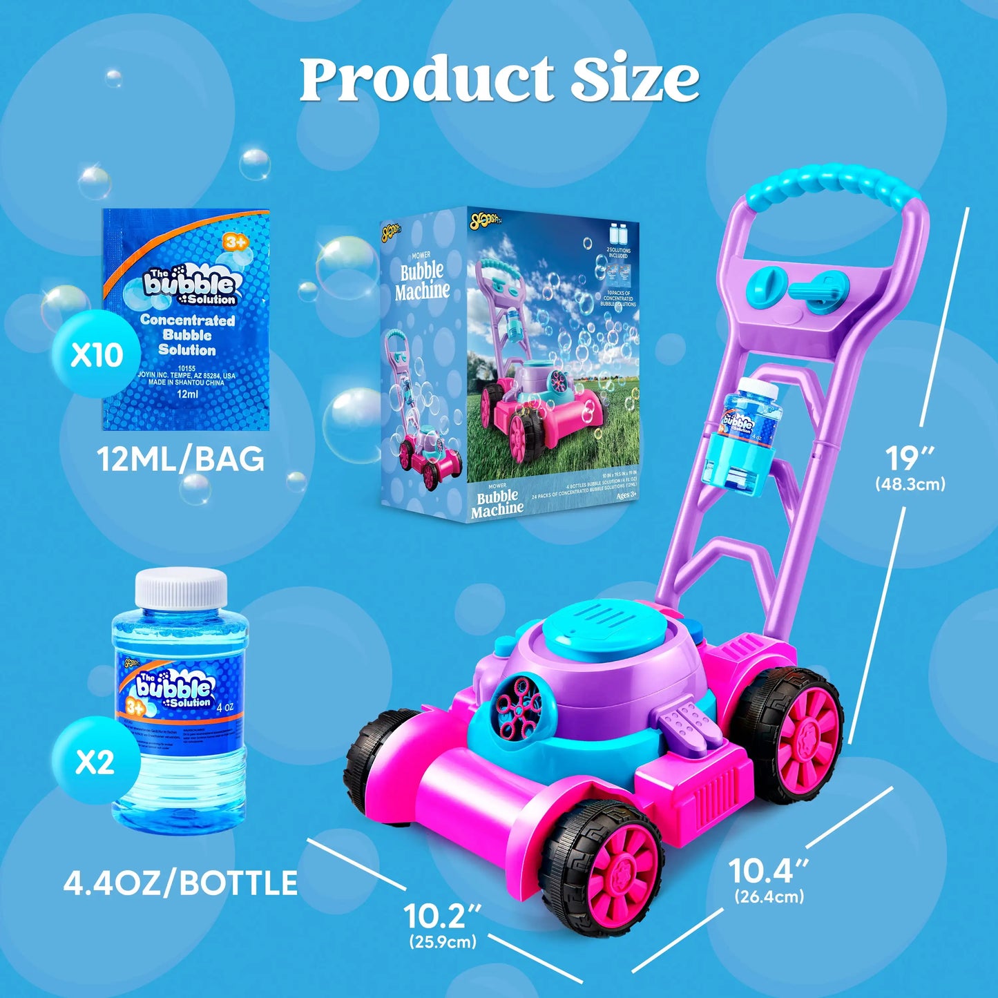 Bubble Machine Bubble Lawn Mower Summer Outdoor Toys Pink Bubble Blower for Kids 3-6 Birthday Gifts