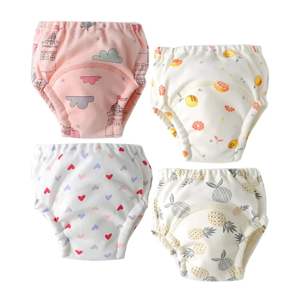 4PCS Baby Kids Cotton Potty Training Pants Waterproof Infant Shorts Underwear Reusable Cloth Diaper Nappies Children Panties