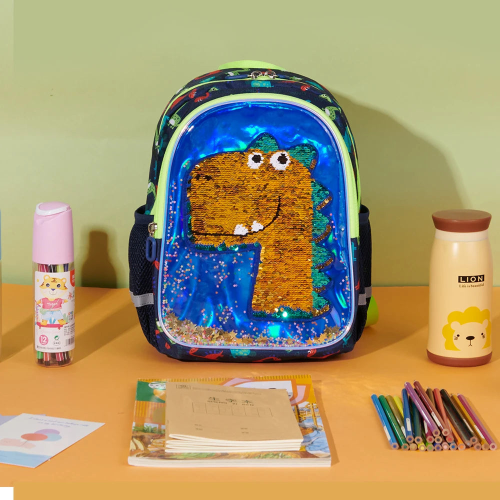 Dinosaur Kids Backpack Reversible Sequins for Preschool Early Elementary Kindergarten Backpack for Kids 3-6 years