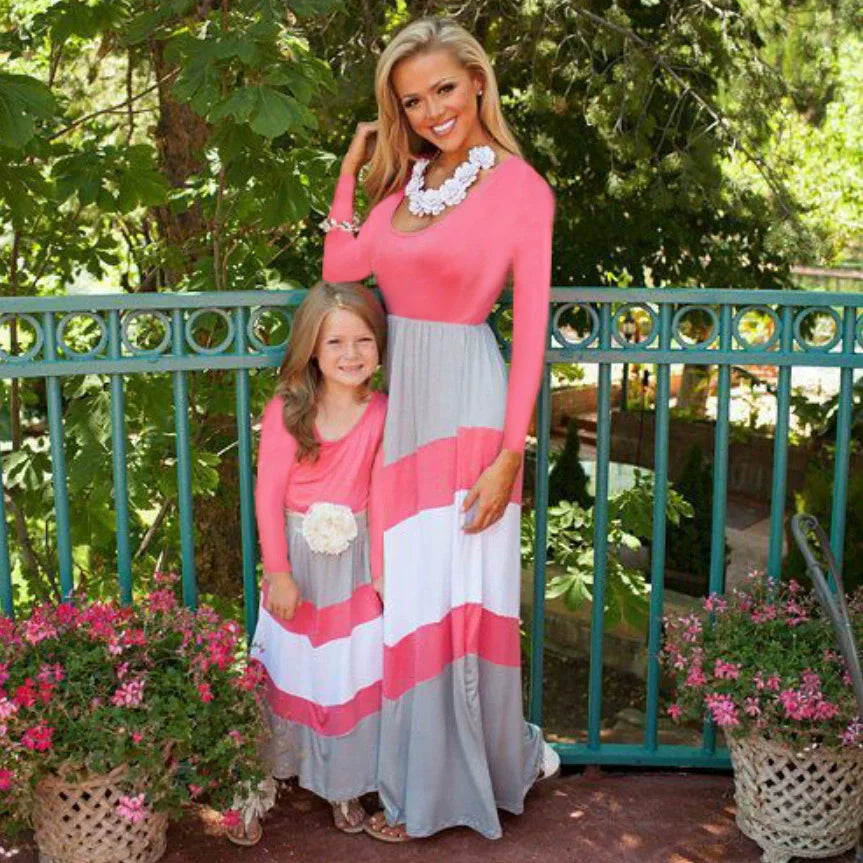 Beach Mother Daughter Dress Children's Clothing Vestidos Boho Long Dress Women Family Matching Outfits Girls Dresses Kids Summer