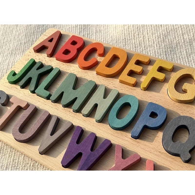 Montessori Wooden Tray  Rainbow Alphabet Puzzle Pastel ABC Learn Letters Educational Board for Kids