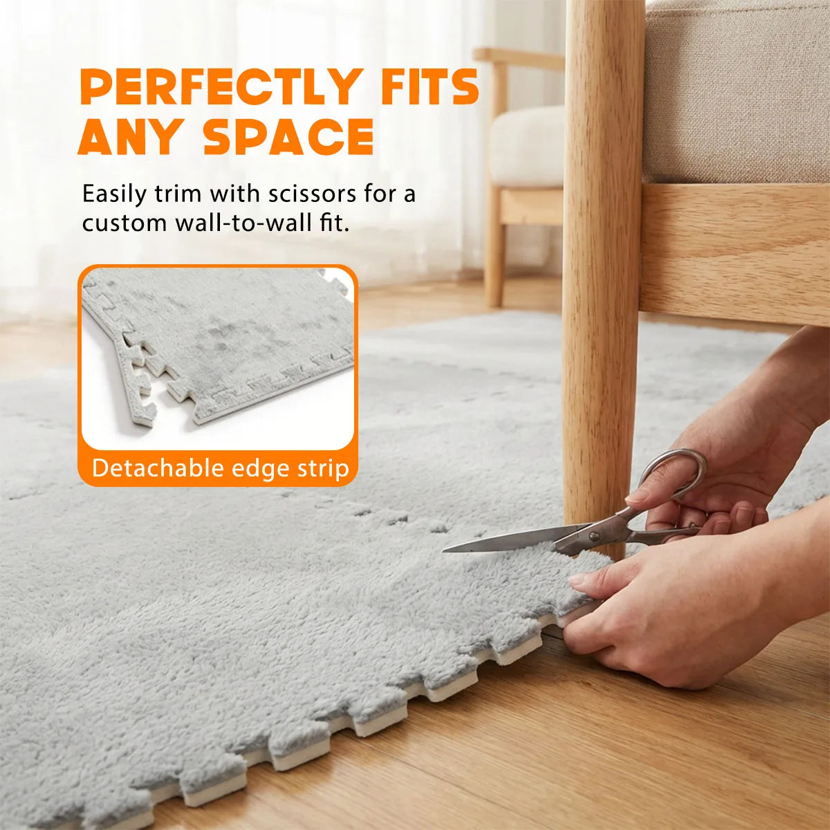 Soft Fuzzy Interlocking Foam Play Mat, 30x30cm Plush Puzzle Floor Tiles, 1cm Thick Washable Noise Reduction Non Slip Rug Tiles for Kids Playroom Bedroom Apartment Pet Area