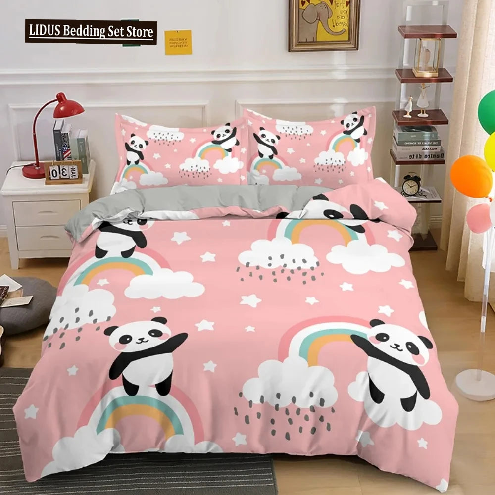 Lovely Cartoon Panda Bedding Sets Printed Duvet Cover Set For Boys Girls 135x200 Duvet Cover King Single Double Size Room Decor