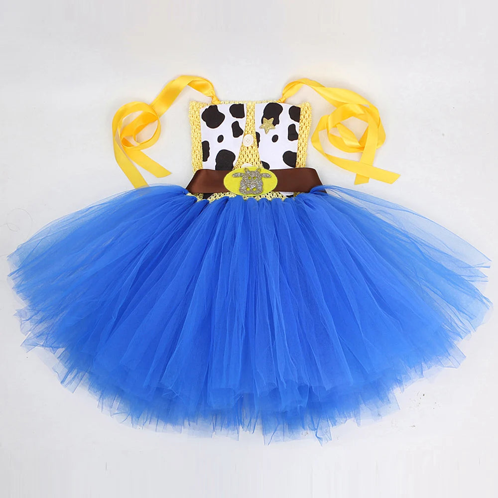 Cowgirl Toy Woody Dresses for Girls Jessie Princess Costumes Kids Christmas Halloween Outfits Fancy Tutus with Cowboy Hat Scarf