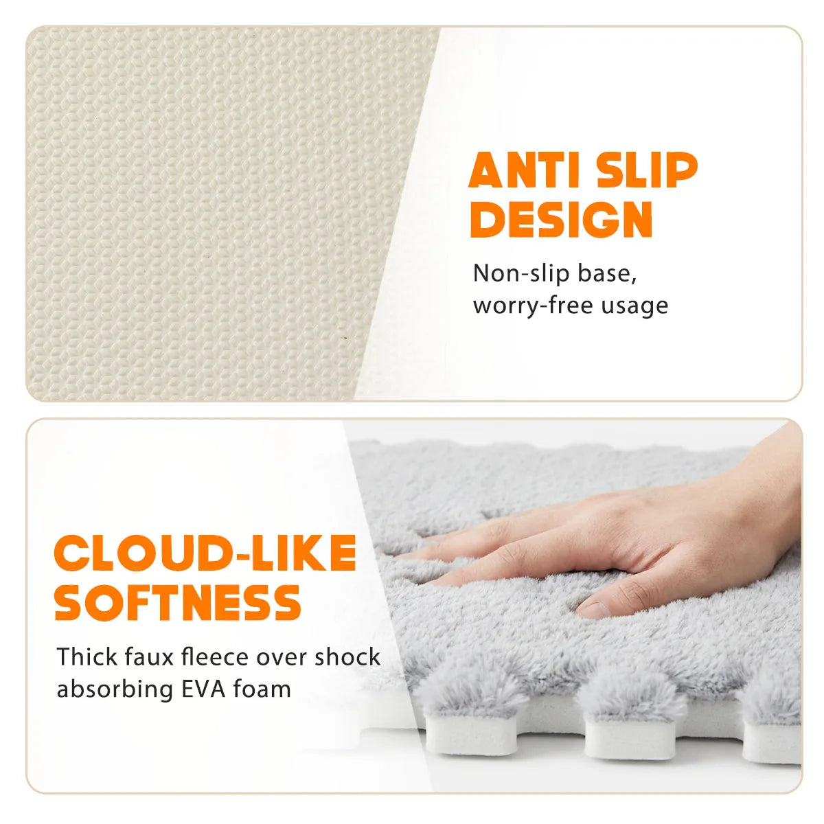 Soft Fuzzy Interlocking Foam Play Mat, 30x30cm Plush Puzzle Floor Tiles, 1cm Thick Washable Noise Reduction Non Slip Rug Tiles for Kids Playroom Bedroom Apartment Pet Area
