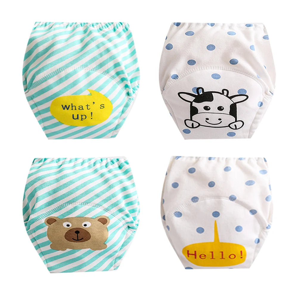 4PCS Baby Kids Cotton Potty Training Pants Waterproof Infant Shorts Underwear Reusable Cloth Diaper Nappies Children Panties