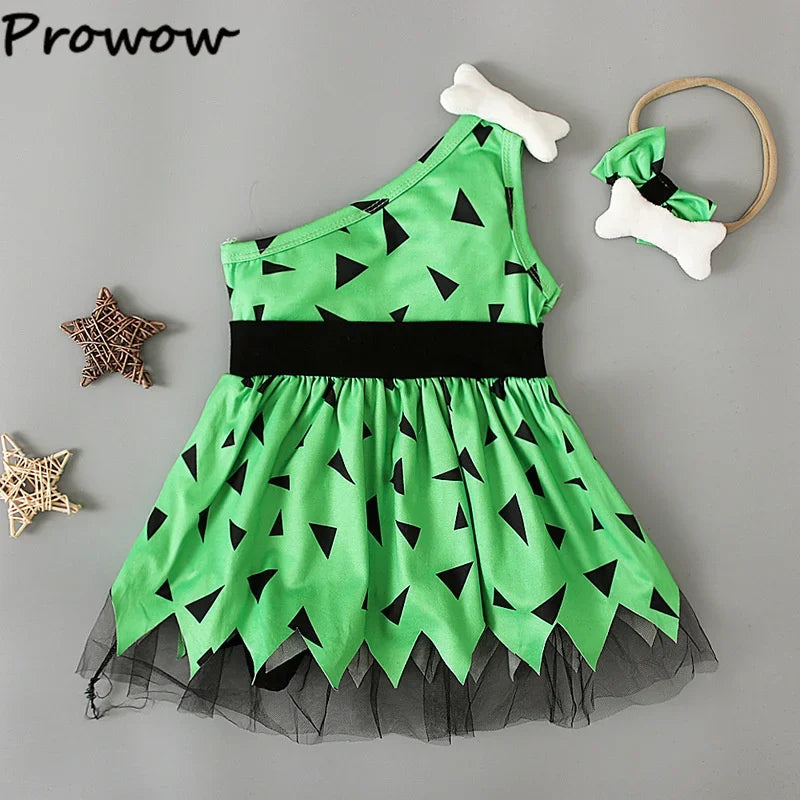 Prowow Baby Caveman Dresses One Shoulder Orange Halloween Dress For Girls Party Dress Toddler Party Halloween Costume For Baby