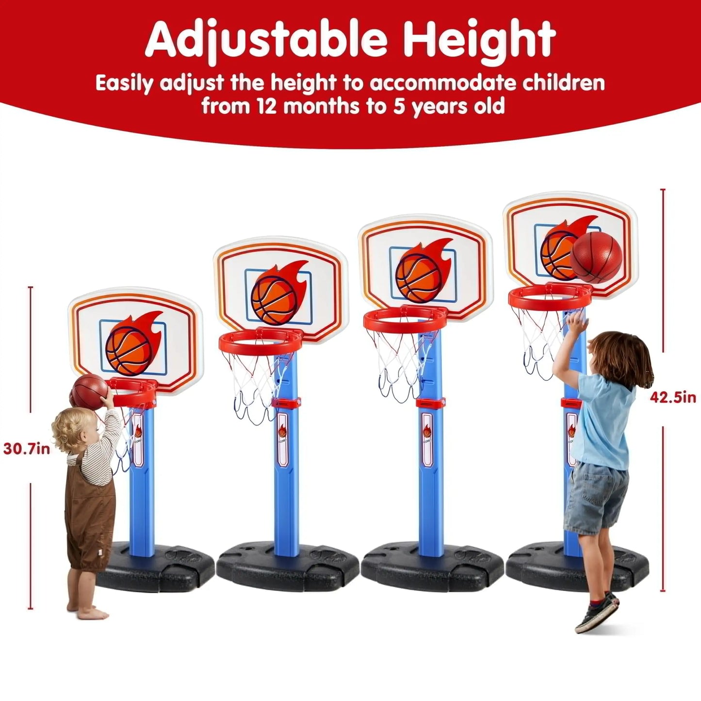 Toddler Basketball Hoop Indoor Basketball Game Set Adjustable Kids Basketball Goal With 4 Balls