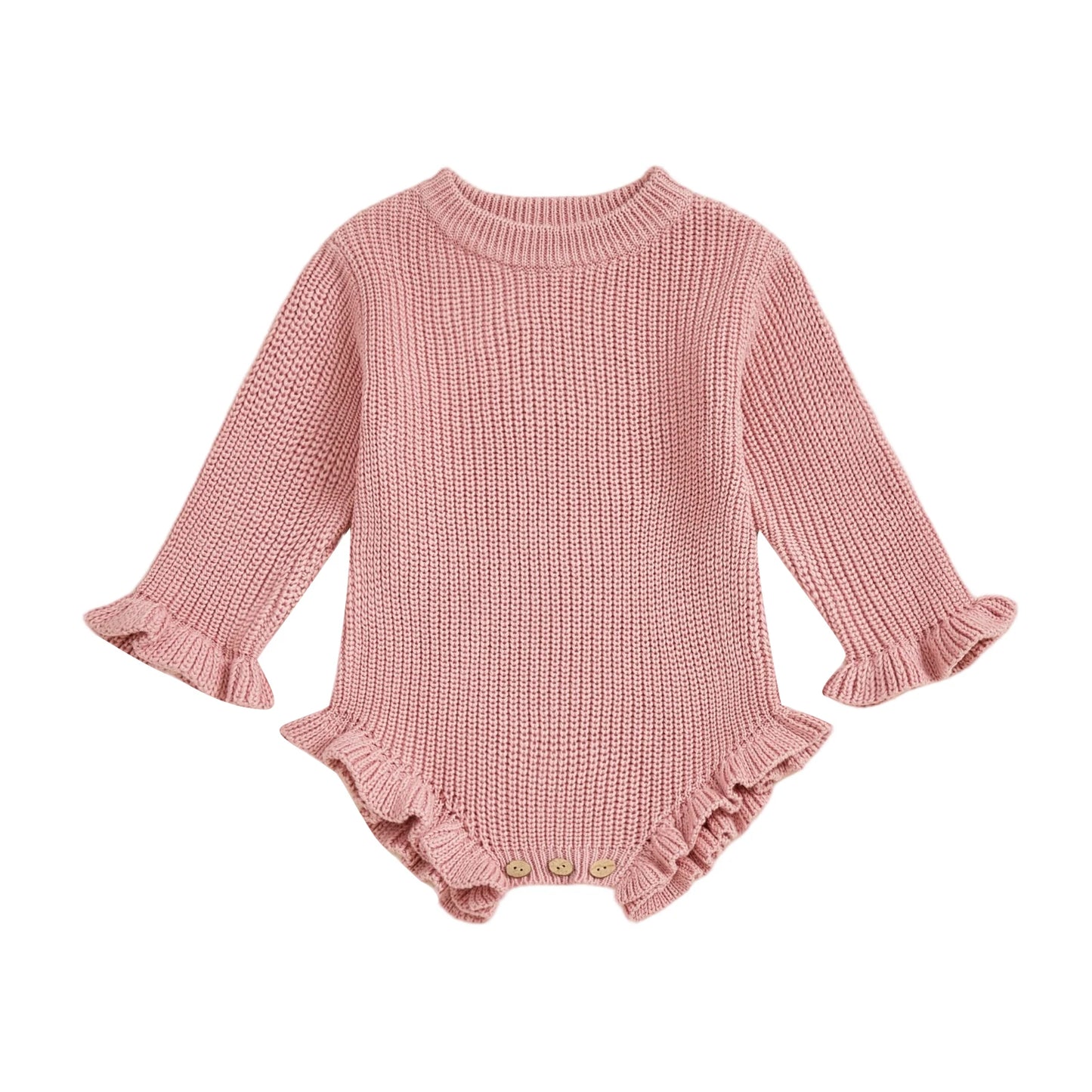 Suefunskry Newborn Baby Fall Winter Knitted Sweater Romper Solid Color Long Sleeve Round Neck Ruffled Sweater Jumpsuit
